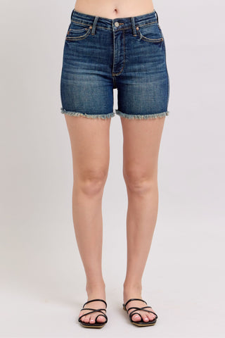 Judy Blue High Waist Tummy Control Fray Hem & Shield Back Pockets Denim Short 150328-Shorts-Sunshine and Wine Boutique