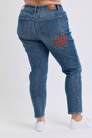 Judy Blue High Waist Plaid Patch Slim Denim Jeans 88868