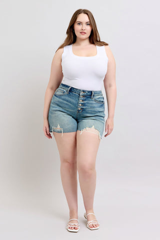 Judy Blue Mid Rise Vintage Button Fly Denim Short 150294