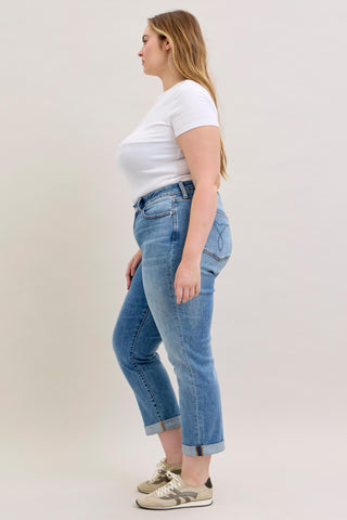 Judy Blue Mid Rise Boyfriend Denim Jeans 82703