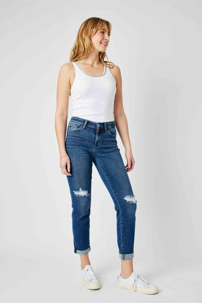 Judy Blue Mid Rise Destroy Slim Denim 82607-Jeans-Sunshine and Wine Boutique