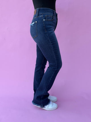 Judy Blue High Waist Double Button Frayed Hem Bootcut Denim Jeans 82568