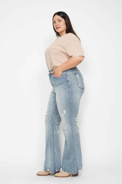 Judy Blue Mid Rise Tummy Control Destroy Flare Denim 88594-Jeans-Sunshine and Wine Boutique