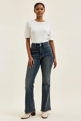 Judy Blue High Waist Double Button Vintage Grey Cast Daisy Bootcut Denim Jeans 82734
