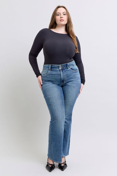 Judy Blue High Waist Double Button Tinted Flare Denim Jeans 82630-Jeans-Sunshine and Wine Boutique