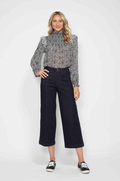 Judy Blue High Waist Side Seam Braid Detail Wide Leg Crop Denim 88851-Jeans-Sunshine and Wine Boutique