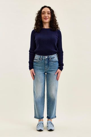 Judy Blue High Waist Tummy Control Peggy Ankle Straight Denim Jeans 881166 - Petite