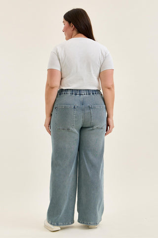 Judy Blue High Waist Aged Stone Knit Wilhelmina Baggy Denim Jeans 881127