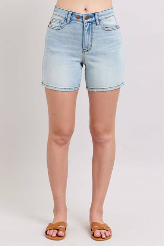 Judy Blue High Rise 2 Button Mid Length Dad Denim Short 152100-Shorts-Sunshine and Wine Boutique