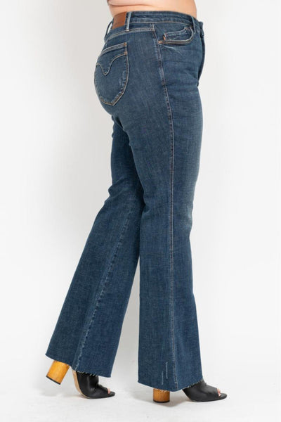 Judy Blue High Waist Tummy Control Shield Back Pocket Flare Denim Jeans 88882-Jeans-Sunshine and Wine Boutique