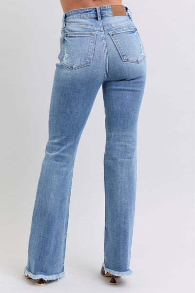 Judy Blue High Waist Fray Hem Bootcut Denim Jeans 82486-Jeans-Sunshine and Wine Boutique