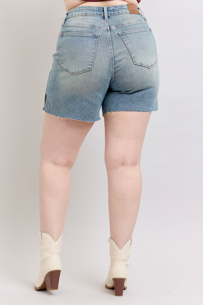 Judy Blue High Waist Vintage Wash Side Slit Denim Short 150296-Shorts-Sunshine and Wine Boutique