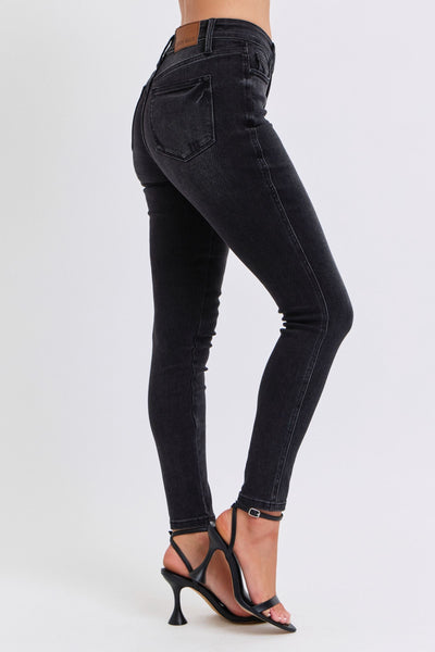 Judy Blue Mid Rise Tummy Control Black Skinny Denim Jeans 88878-Jeans-Sunshine and Wine Boutique