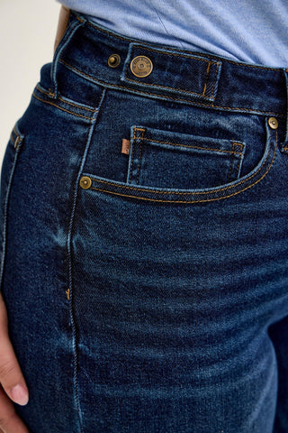 Judy Blue High Waist Adjustable Waistband Tabs Raw Hem Retro Wide Leg Denim Jeans 881114 - Petite