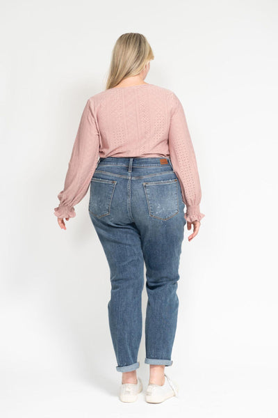 Judy Blue High Waist Bleach Splash Boyfriend Denim 82346-Jeans-Sunshine and Wine Boutique