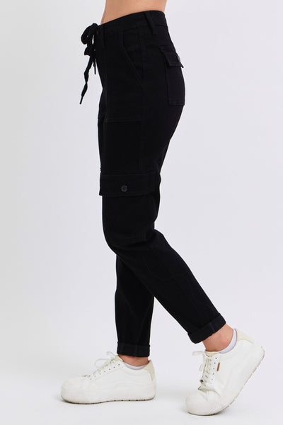 Judy Blue High Waist Cargo Cuff Black Jogger Denim 88910-Jeans-Sunshine and Wine Boutique