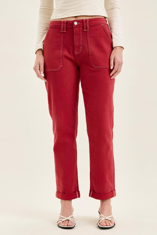 Judy Blue High Waist Aurora Weekender Garment Dyed Haute Red Cuffed Slim Straight Jogger Denim Jeans 881195