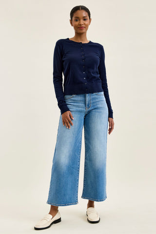 Judy Blue Mid Rise Claudia Ankle Wide Leg Denim Jeans 82738