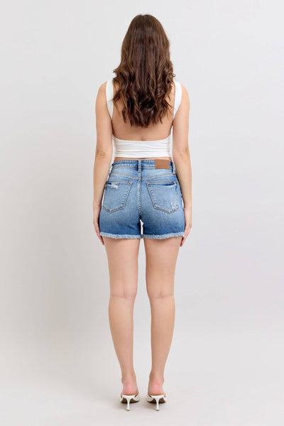 Judy Blue High Waist Vintage Wash Fray Hem Denim Short 152102-Shorts-Sunshine and Wine Boutique