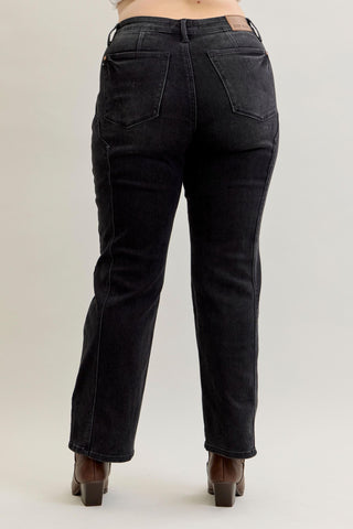 Judy Blue Mid Rise Western Seam Detail Black Straight Denim Jeans 881050