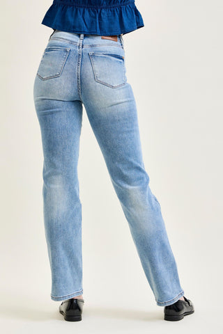 Judy Blue High Waist Tummy Control Contrast Wash Straight Denim Jeans 88794
