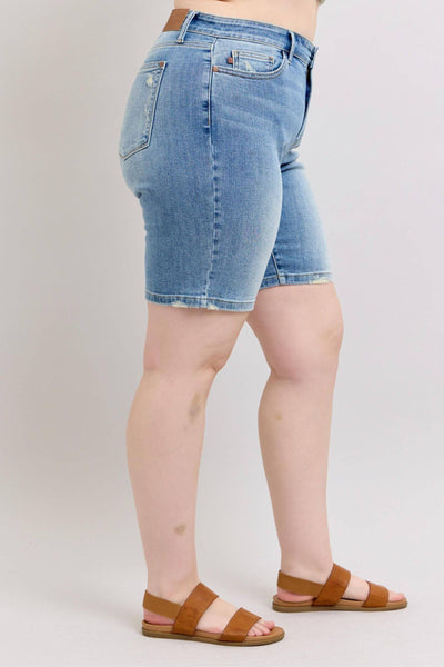 Judy Blue High Waist Vintage Wash Bermuda Denim Short 152101-Shorts-Sunshine and Wine Boutique