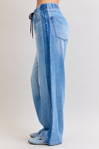 Judy Blue High Waist Wilhemina Elastic Waistband Drawstring & Side Panel Denim Jeans 881005