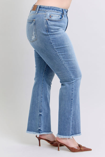 Judy Blue High Waist Fray Hem Bootcut Denim Jeans 82486-Jeans-Sunshine and Wine Boutique