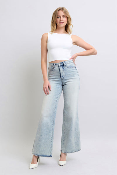 Judy Blue High Waist Tummy Control Retro Wide Leg Denim Jeans 88867-Jeans-Sunshine and Wine Boutique