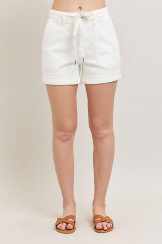 Judy Blue High Waist Cuffed White Jogger Denim Short 150339-Shorts-Sunshine and Wine Boutique