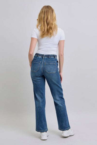 Judy Blue High Waist Drawstring Wide Leg Denim Jeans 88856-Jeans-Sunshine and Wine Boutique