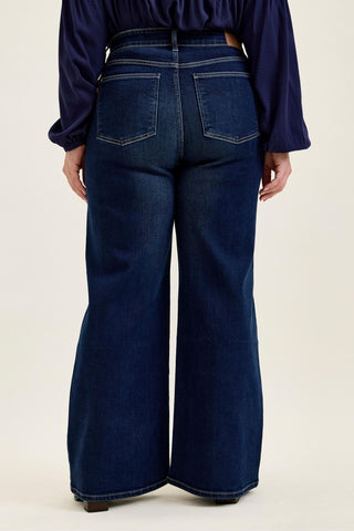 Judy Blue High Waist Lux Dark Twighlight Retro Wide Leg Denim Jeans 82748