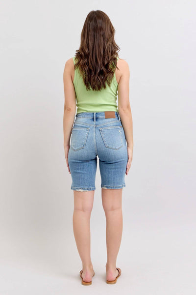Judy Blue High Waist Vintage Wash Bermuda Denim Short 152101-Shorts-Sunshine and Wine Boutique