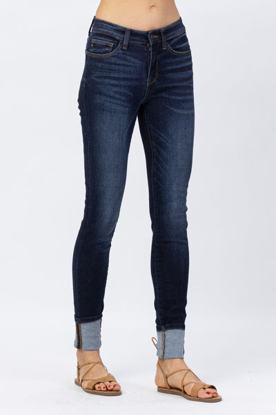 Judy Blue Mid Rise Classic Dark Long Inseam Skinny Denim 82152-Jeans-Sunshine and Wine Boutique