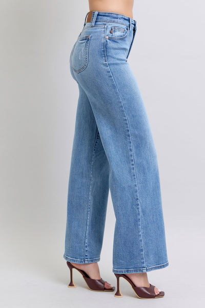 Judy Blue High Waist Vintage Wash Retro Wide Leg Denim Jeans 82625-Jeans-Sunshine and Wine Boutique