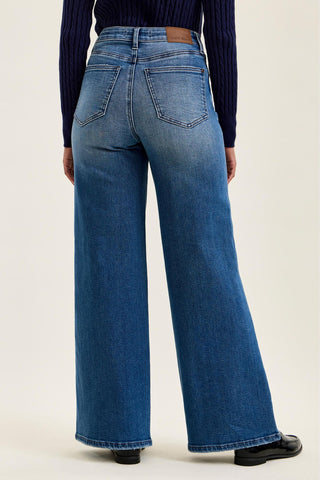 Judy Blue High Waist Tummy Control Leopard Waistband Lux Retro Wide Leg Denim Jeans 881192