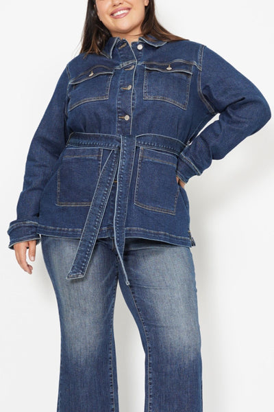 Judy Blue Mid Length Denim Utility Side Slit Jacket 7876-Jeans-Sunshine and Wine Boutique