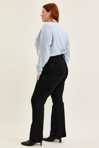 Judy Blue High Waist Tummy Control Black Daisy Bootcut Denim Jeans 881242