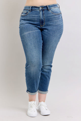 Judy Blue Mid Rise Vintage Wash Boyfriend Denim Jeans 82662