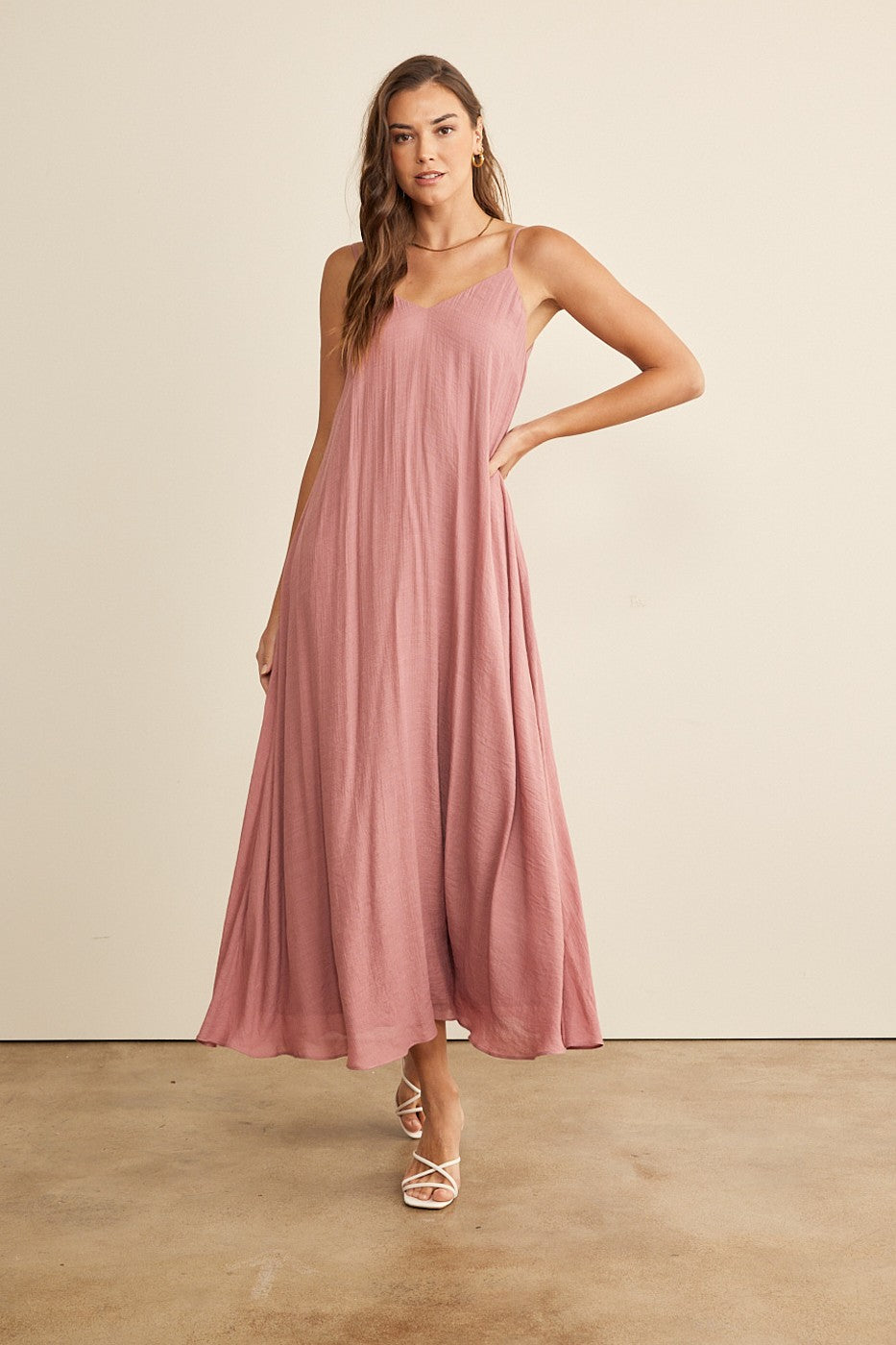 In February Flowy Classic V-neck Maxi Dress, Mauve-Dresses-Sunshine and Wine Boutique