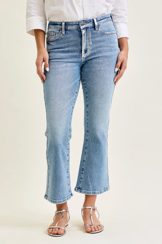 Judy Blue Mid Rise Foiled Seams Kick Flare Denim Jeans 881109