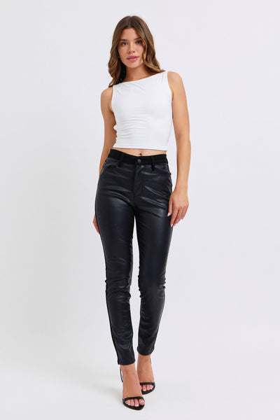 Judy Blue High Waist Faux Leather & Denim Jeans Skinny 88810-Jeans-Sunshine and Wine Boutique