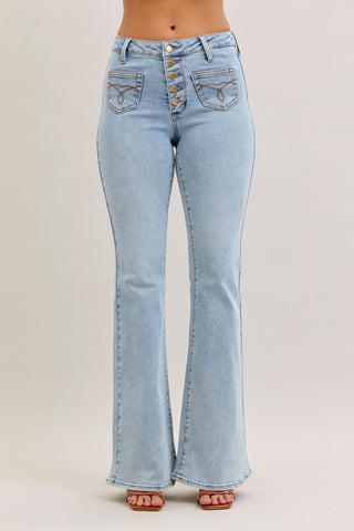 Judy Blue High Waist Button Fly Flare Denim Jeans 881028
