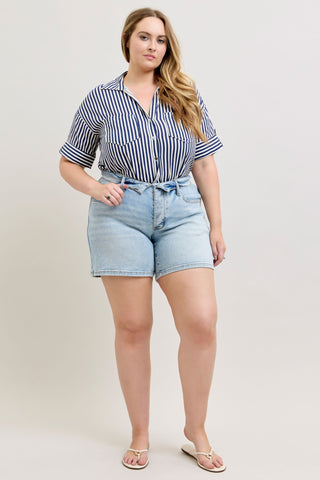 Judy Blue High Waist Fold-over Waistband Button Fly Slim Denim Short 150375