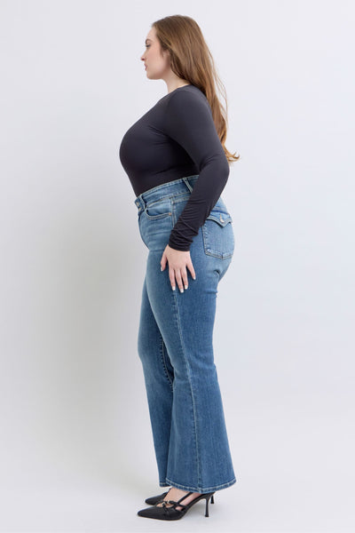 Judy Blue High Waist Double Button Tinted Flare Denim Jeans 82630-Jeans-Sunshine and Wine Boutique