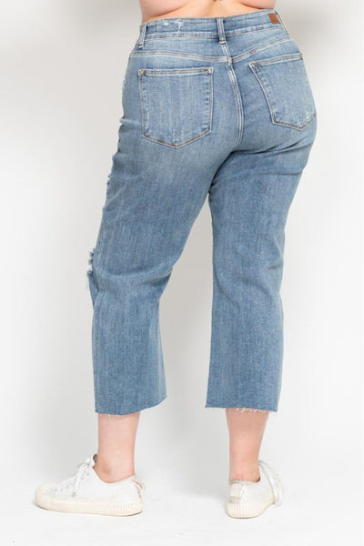 Judy Blue High Waist Destroy Wide Leg Crop Denim 82256-Jeans-Sunshine and Wine Boutique