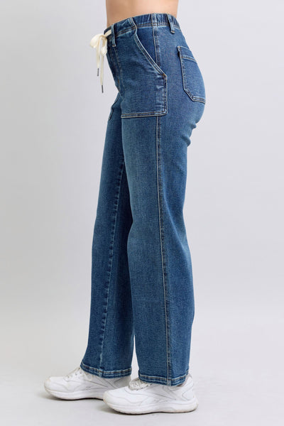 Judy Blue High Waist Drawstring Wide Leg Denim Jeans 88856-Jeans-Sunshine and Wine Boutique