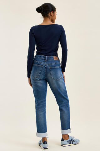 Judy Blue Mid Rise Billie Knit Indigo Boyfriend Denim Jeans 881126