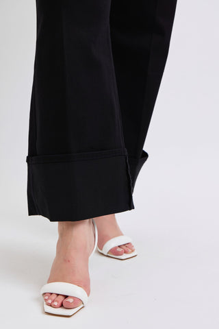 Judy Blue High Waist Retro Wide Leg Black Cuffed Denim Jeans 82617