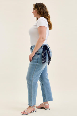 Judy Blue Mid Rise Bandana Loop Ankle Straight Denim Jeans 881120